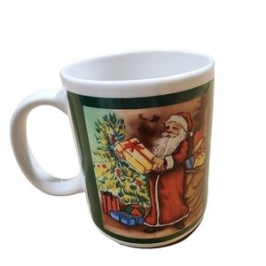 Vintage Old World Santa transferware Christmas Holiday coffee drinking mug cup